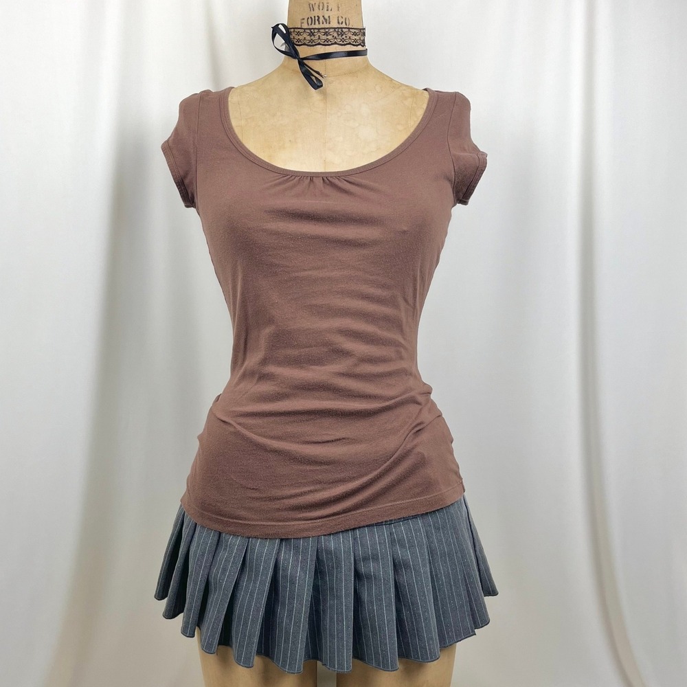 Y2K Arizona Scoop Neck Ruched Short Sleeve Minimalist Indie Casual Size S